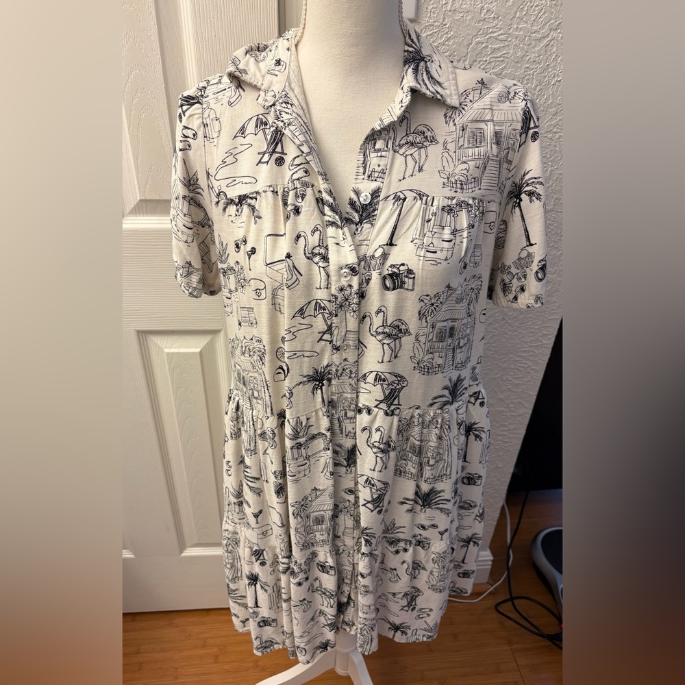 Jane and Delancey White and Black Printed Dress